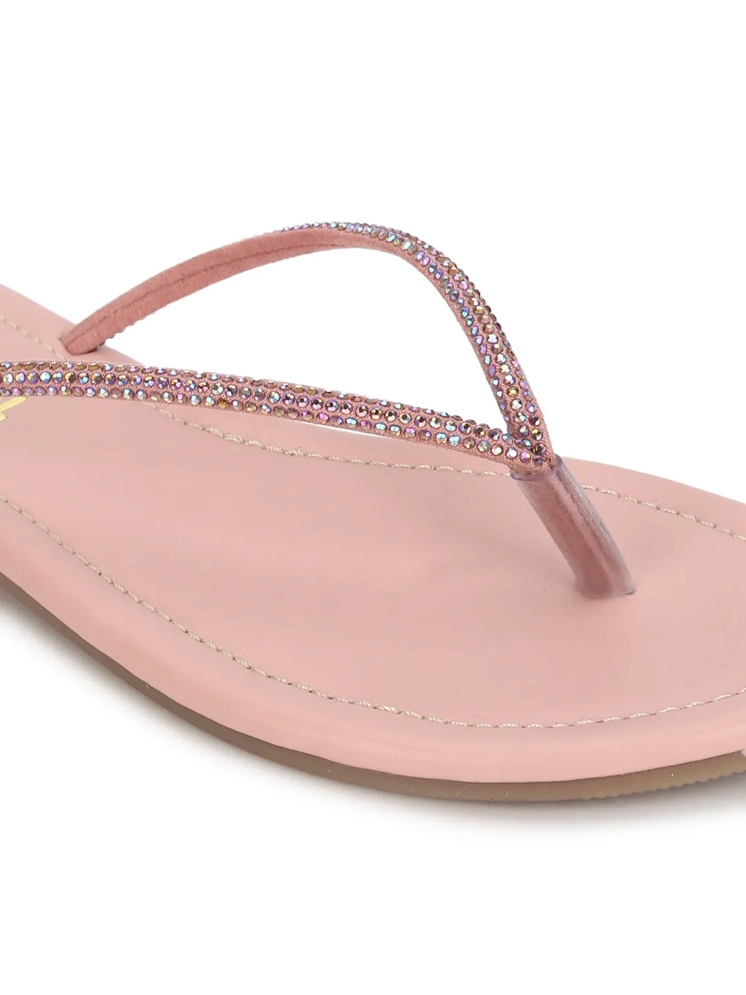 Verzierte Nude PU Schlupf-Flatsandalen