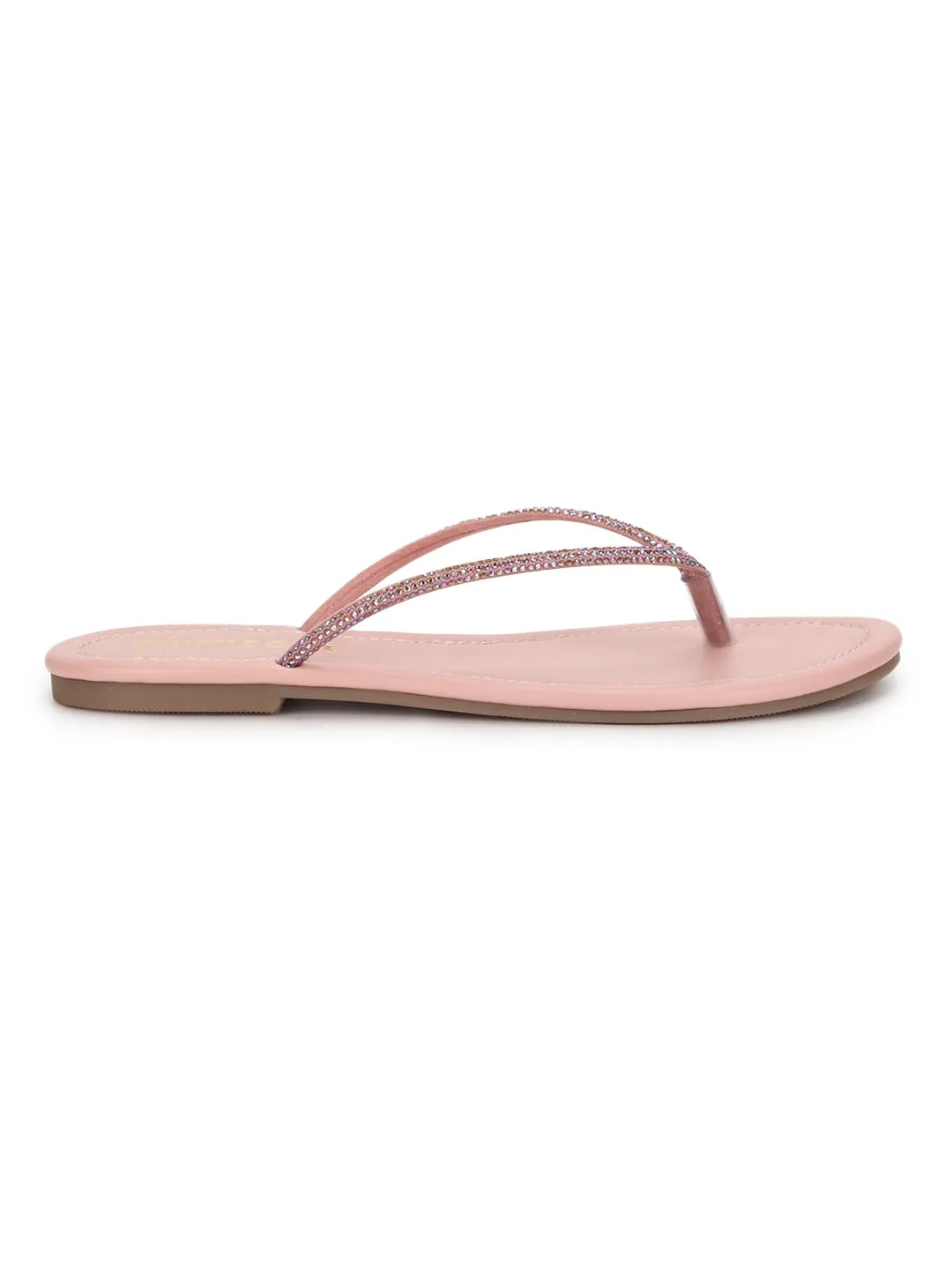 Verzierte Nude PU Schlupf-Flatsandalen