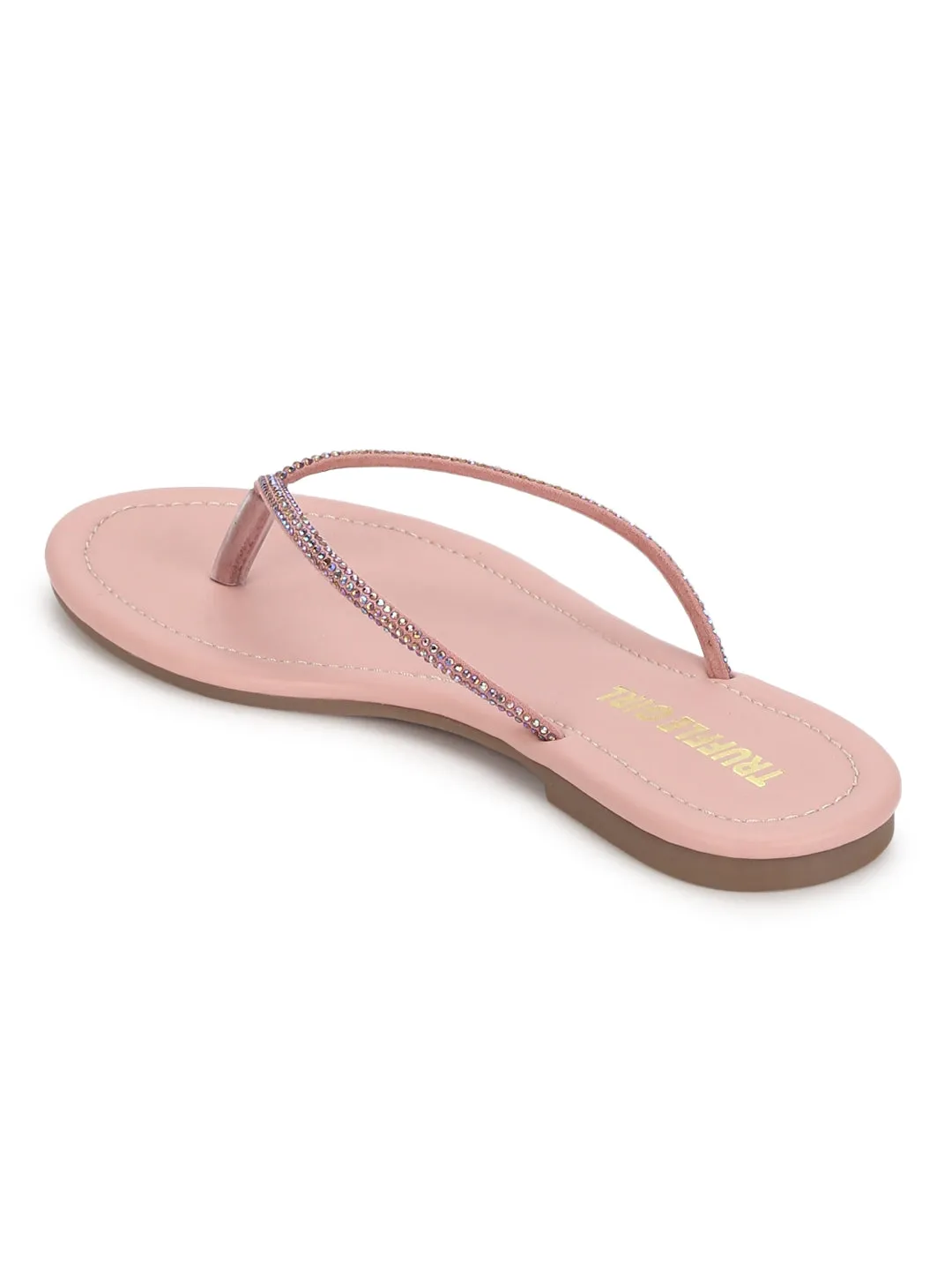 Verzierte Nude PU Schlupf-Flatsandalen