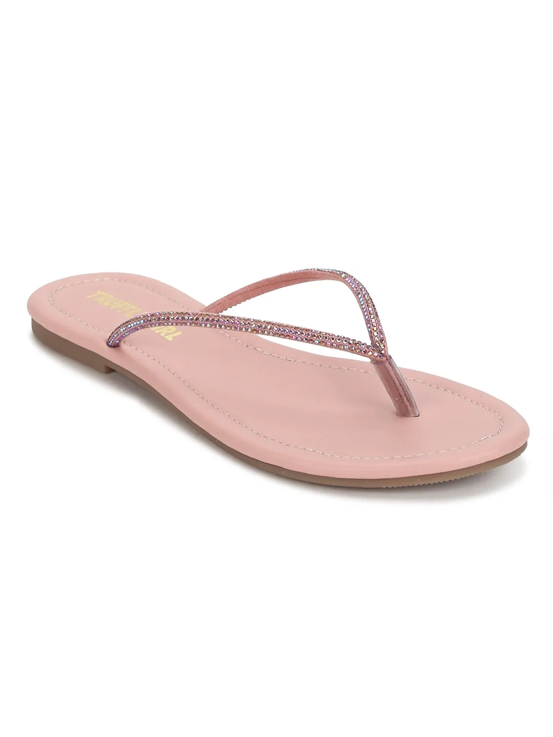 Verzierte Nude PU Schlupf-Flatsandalen
