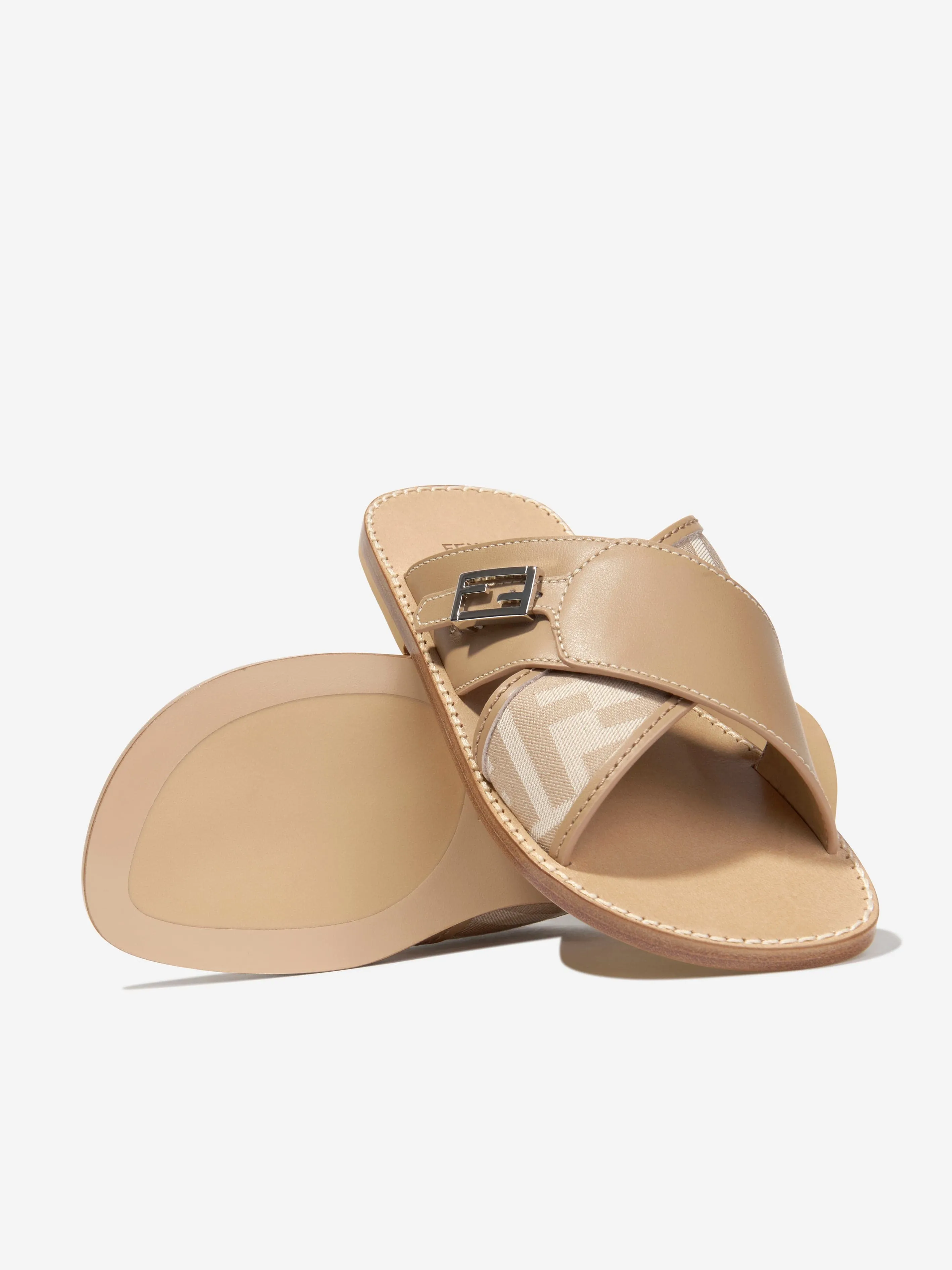 Fendi Girls Leder FF Logo Sandalen in Beige