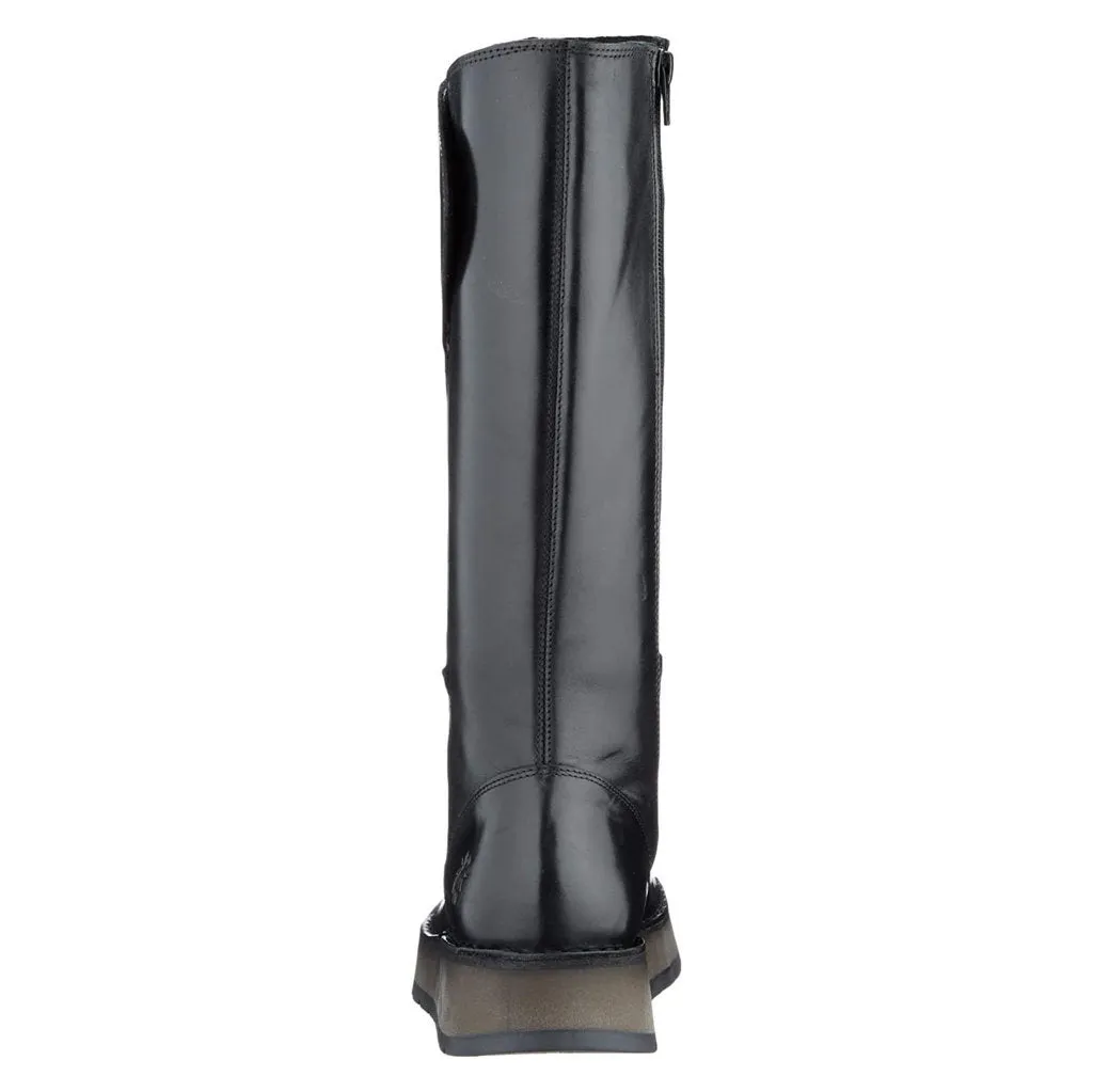 Fly London Rhea042Fly Rug Leder Damen Stiefel mit Reißverschluss bis zur Mitte der Wade