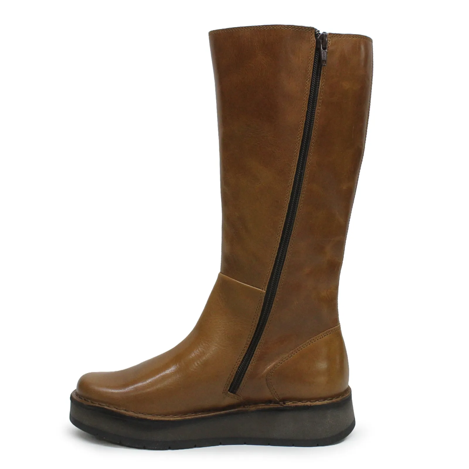 Fly London Rhea042Fly Rug Leder Damen Stiefel mit Reißverschluss bis zur Mitte der Wade