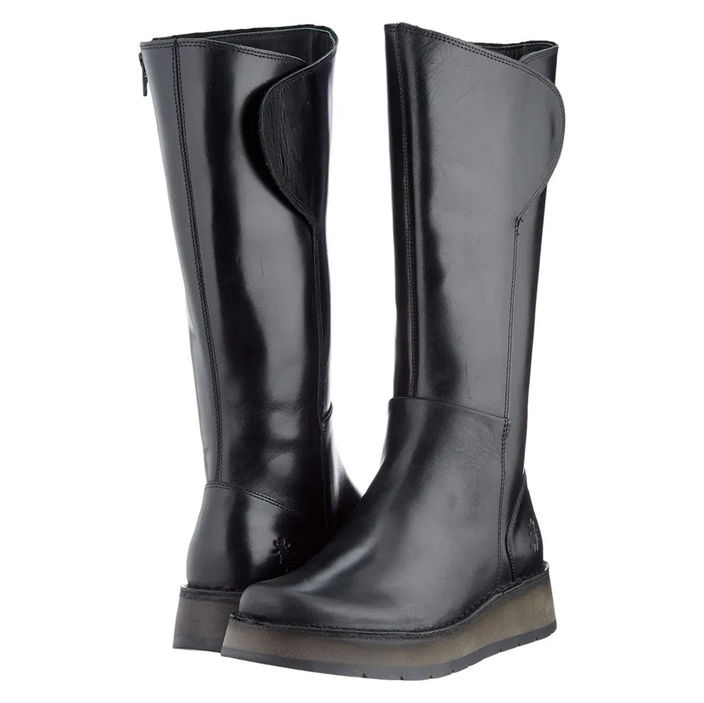Fly London Rhea042Fly Rug Leder Damen Stiefel mit Reißverschluss bis zur Mitte der Wade