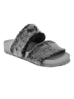 Graue Faux-Fur-Schlüpfer