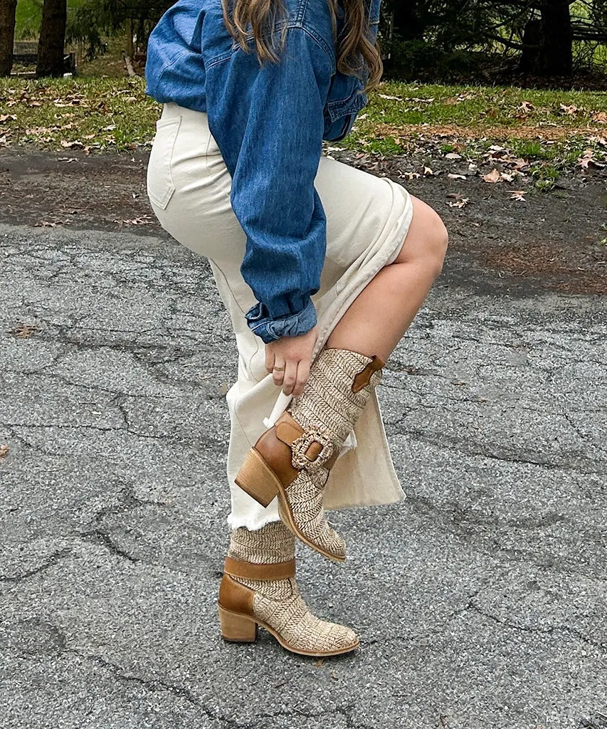 HOSS BOOTS BRAUN MULTI RAFFIA