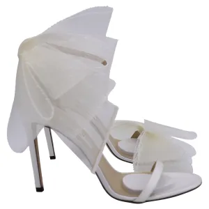 Jimmy Choo Aveline 100 Schleifen-Absatz-Sandalen in Weißem Satin