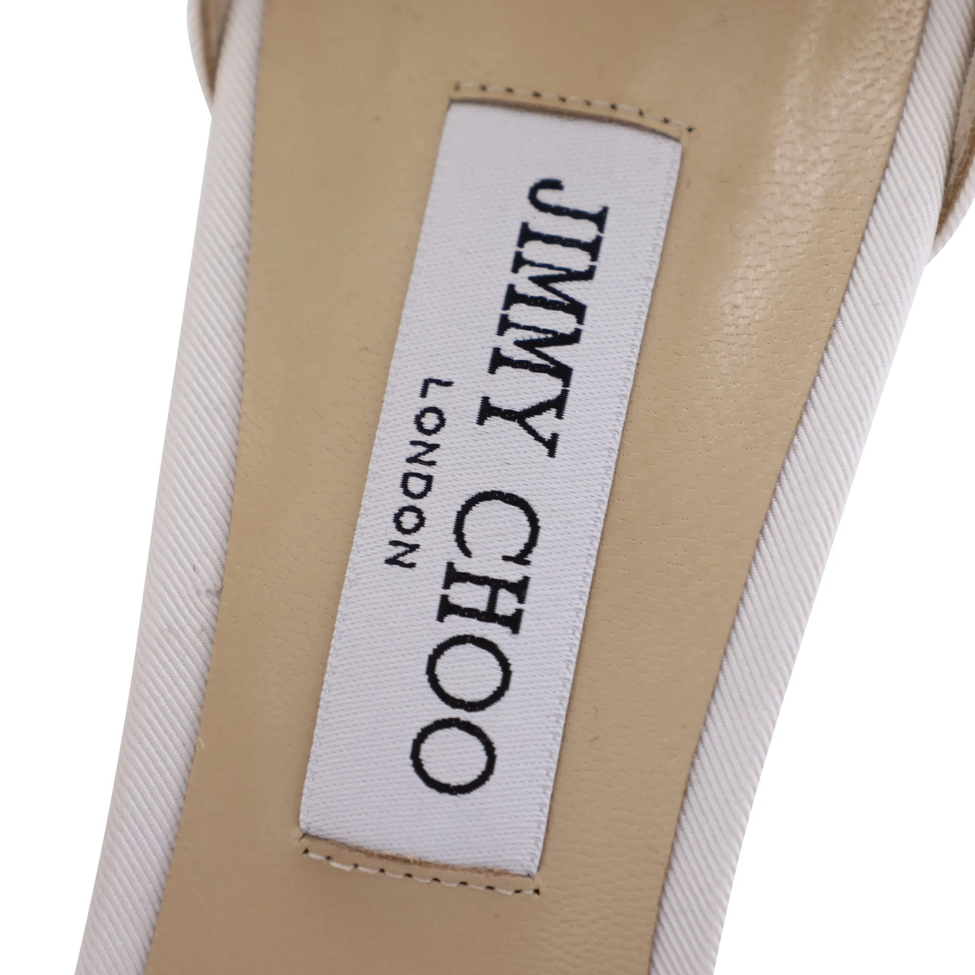 Jimmy Choo Aveline 100 Schleifen-Absatz-Sandalen in Weißem Satin