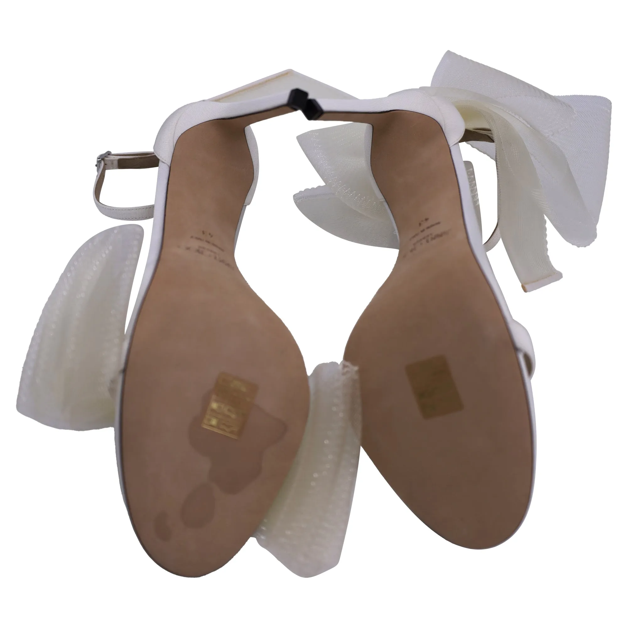 Jimmy Choo Aveline 100 Schleifen-Absatz-Sandalen in Weißem Satin