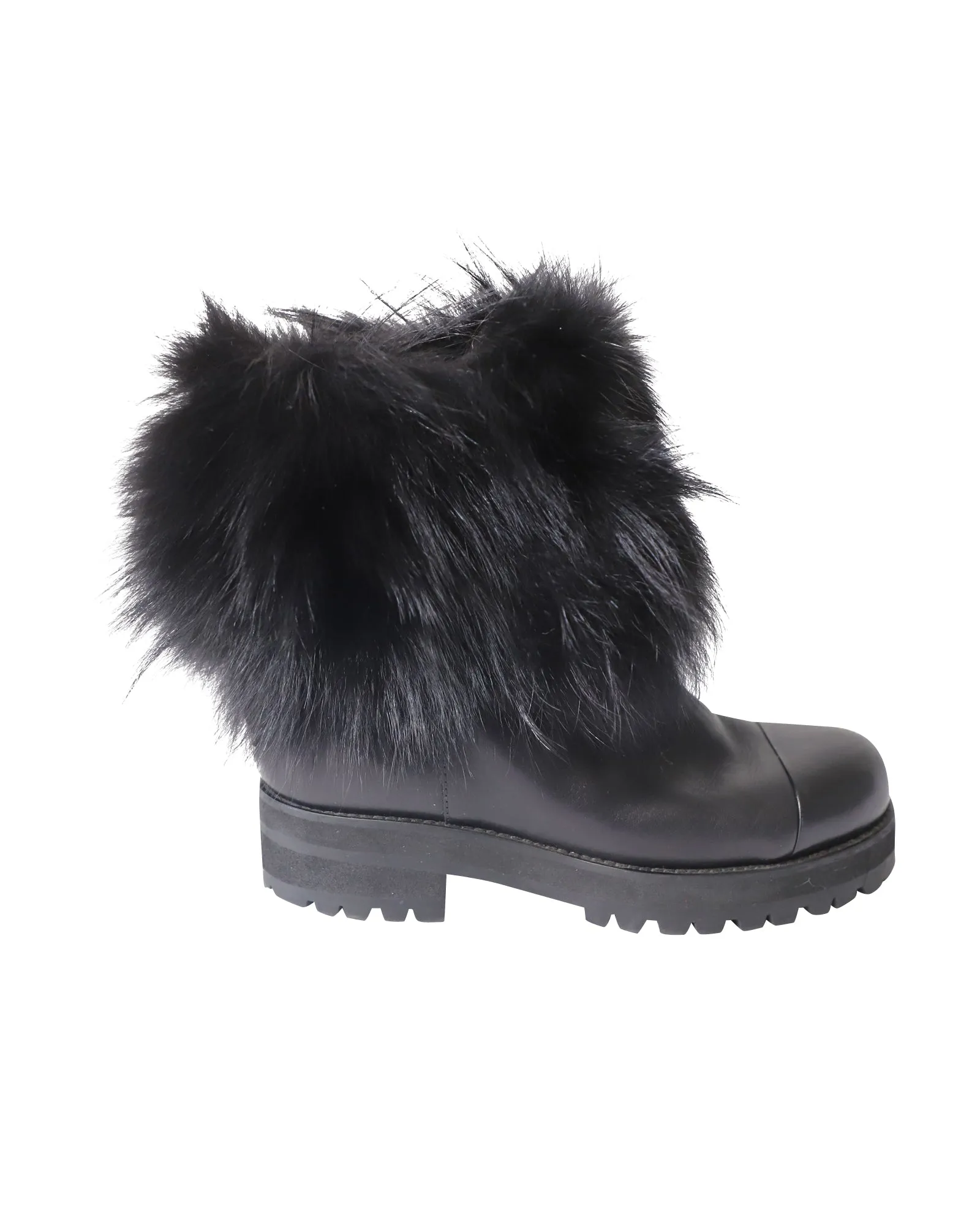 Jimmy Choo Pelzbesetzte Knöchelstiefel in schwarzem Leder Schuhe_Jimmy-Choo