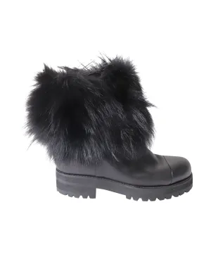 Jimmy Choo Pelzbesetzte Knöchelstiefel in schwarzem Leder Schuhe_Jimmy-Choo