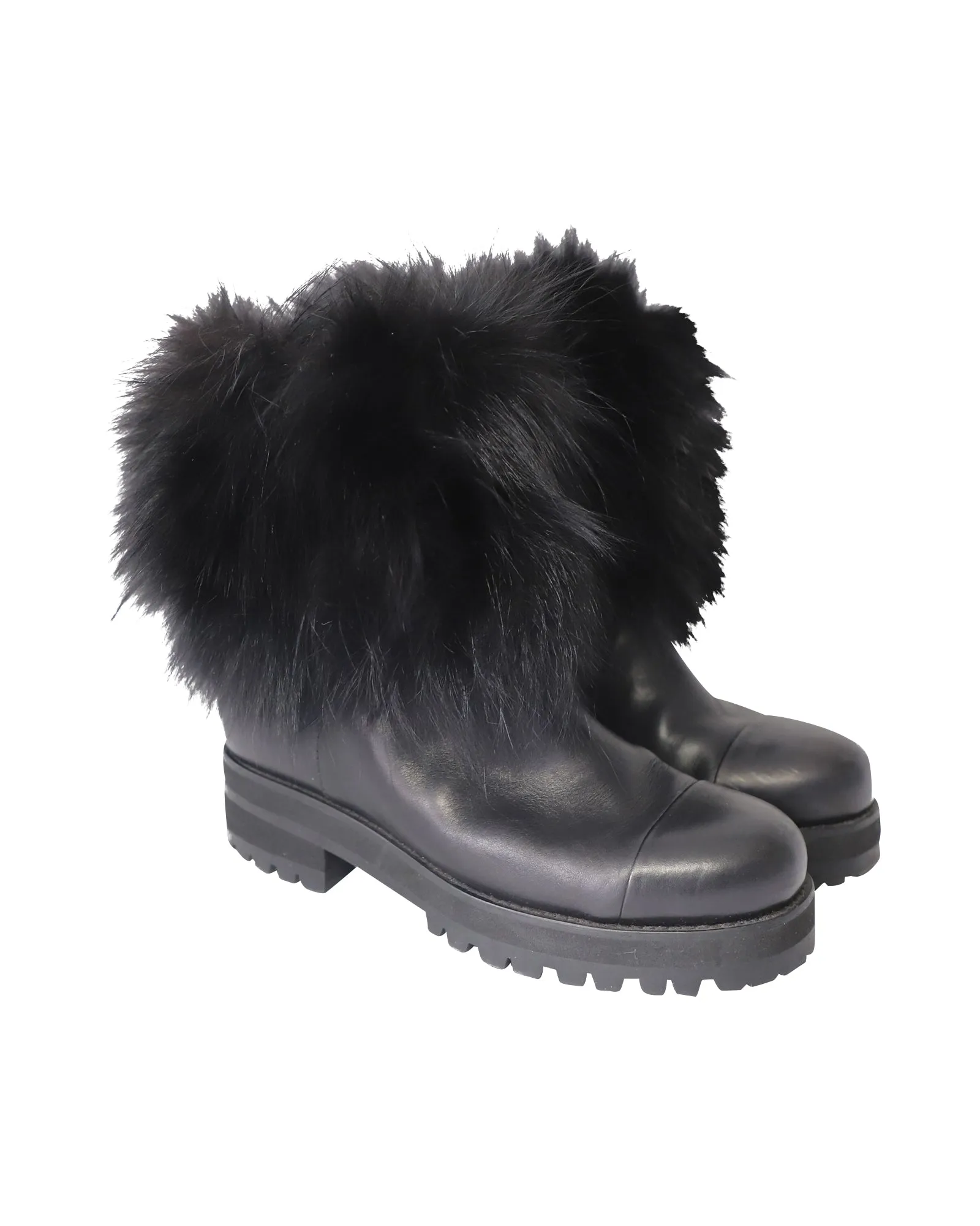 Jimmy Choo Pelzbesetzte Knöchelstiefel in schwarzem Leder Schuhe_Jimmy-Choo