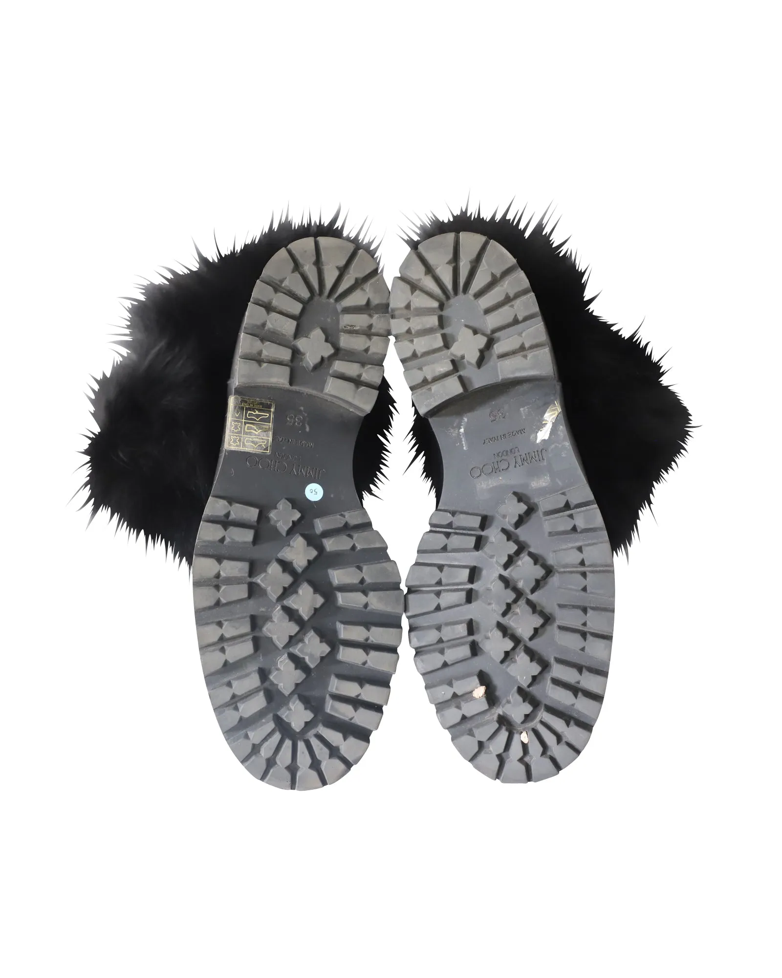 Jimmy Choo Pelzbesetzte Knöchelstiefel in schwarzem Leder Schuhe_Jimmy-Choo