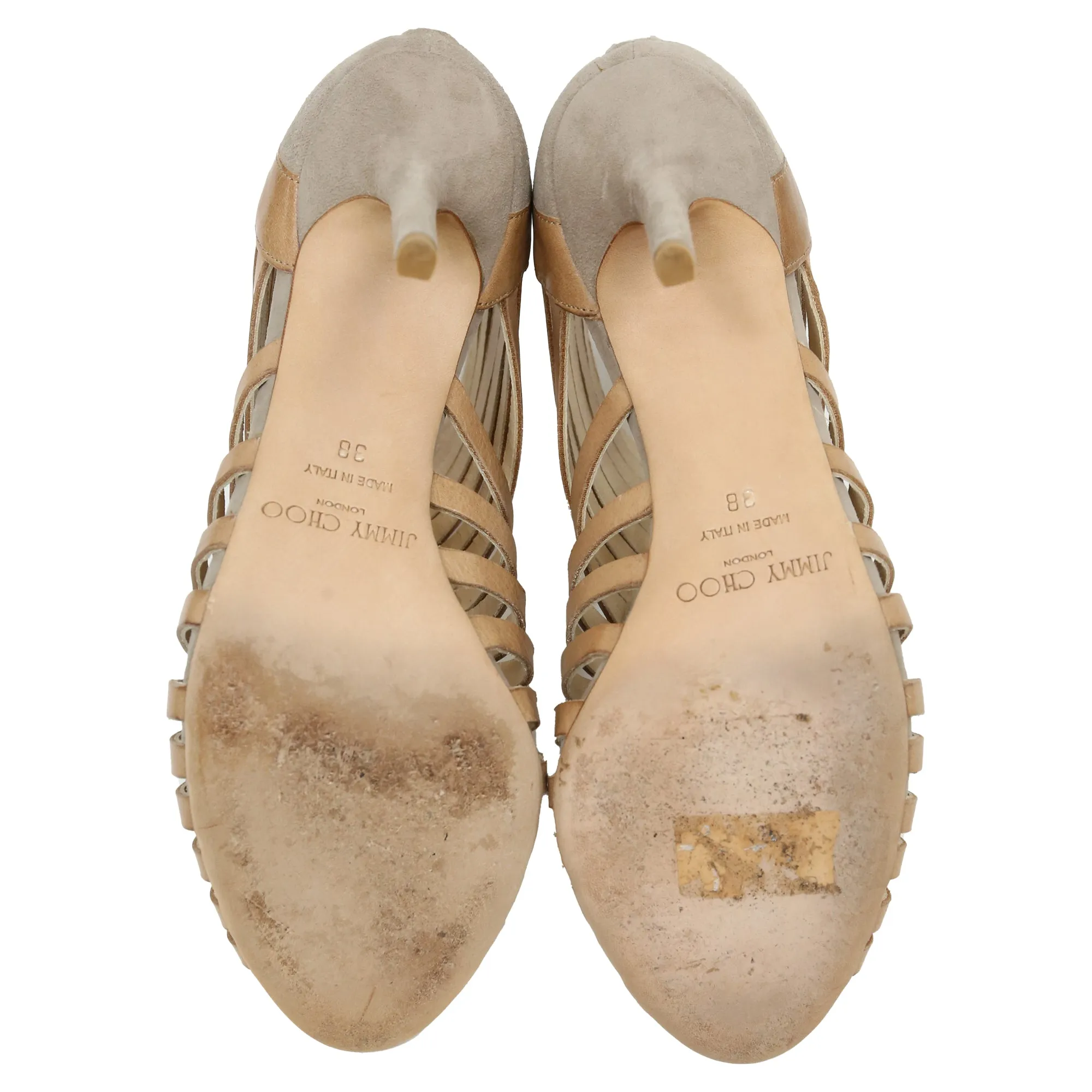 Jimmy Choo Gladiatoren-Sandalen mit mehreren Riemen und Käfigdesign in braunem Leder_Jimmy-Choo