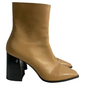 Jimmy Choo Logo Reißverschluss-Stiefeletten in Braunem Kalbsleder Schuhe_Jimmy-Choo