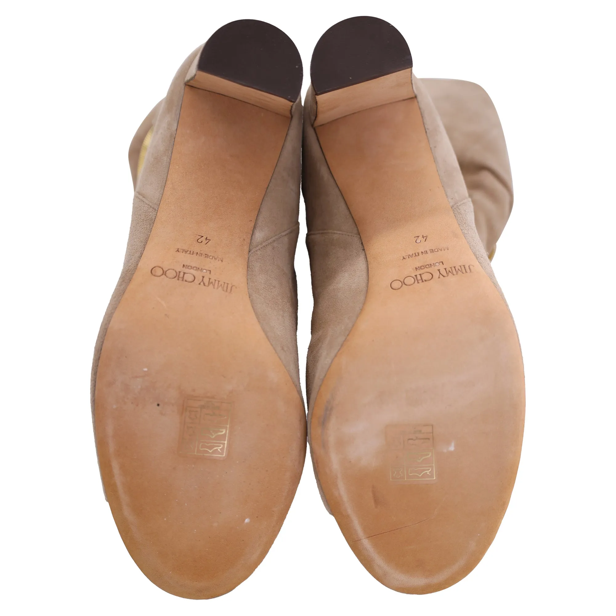 Jimmy Choo Mysen 100 Booties mit offener Spitze und Kettendetail in braunem Wildleder_Jimmy-Choo