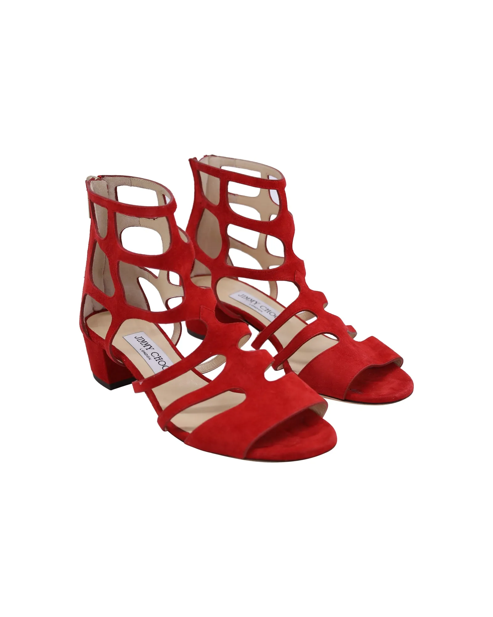 Jimmy Choo Ren 35 Sandalen mit Ausschnitt in Rotem Wildleder_Jimmy-Choo