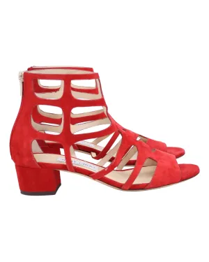 Jimmy Choo Ren 35 Sandalen mit Ausschnitt in Rotem Wildleder_Jimmy-Choo