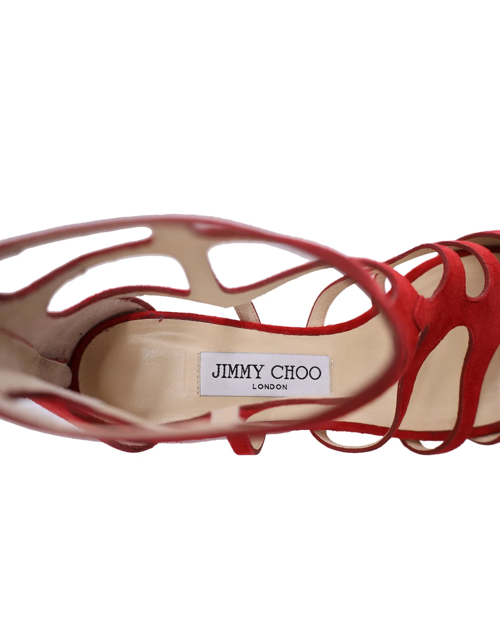 Jimmy Choo Ren 35 Sandalen mit Ausschnitt in Rotem Wildleder_Jimmy-Choo