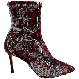 Jimmy Choo Ricky 85 Pailletten-Stiefeletten in Rotem Leder