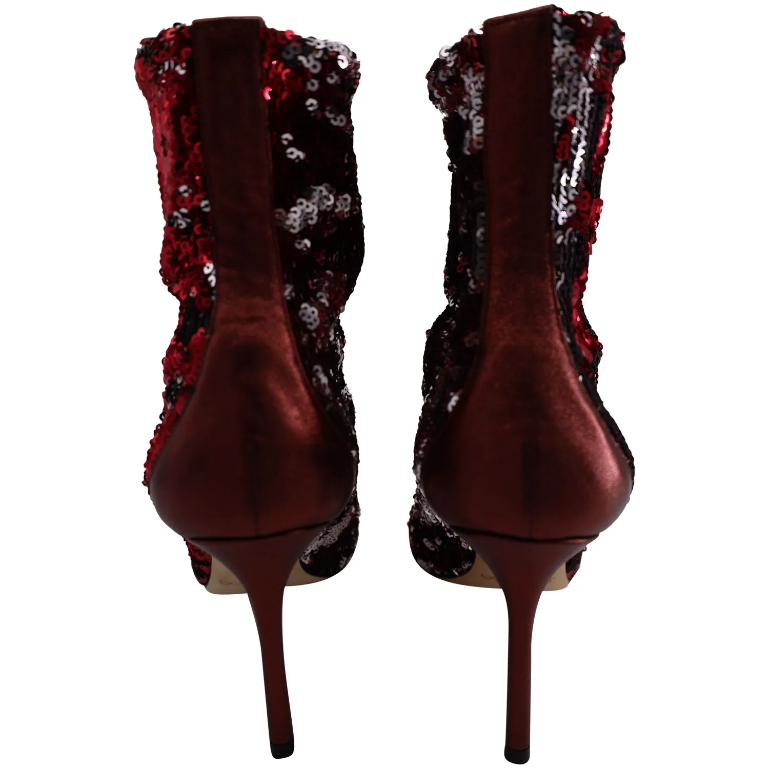 Jimmy Choo Ricky 85 Pailletten-Stiefeletten in Rotem Leder