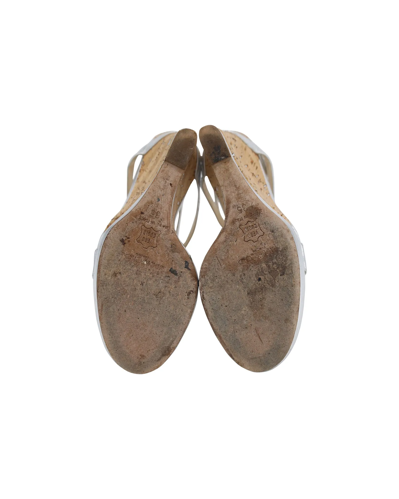 Jimmy Choo Riemchenpumps mit Keilabsatz in Silber Leder