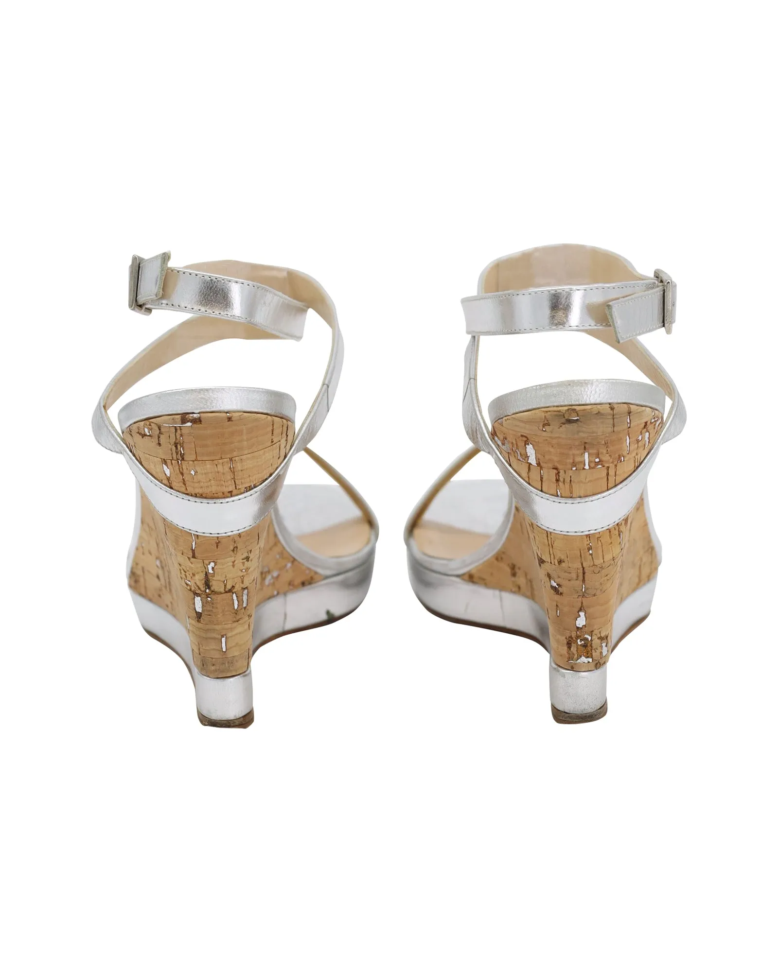 Jimmy Choo Riemchenpumps mit Keilabsatz in Silber Leder