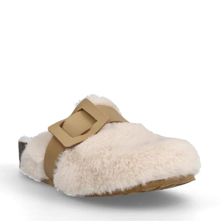 Joelina Damen Vegane Shearling Hausschuhe | Weiß