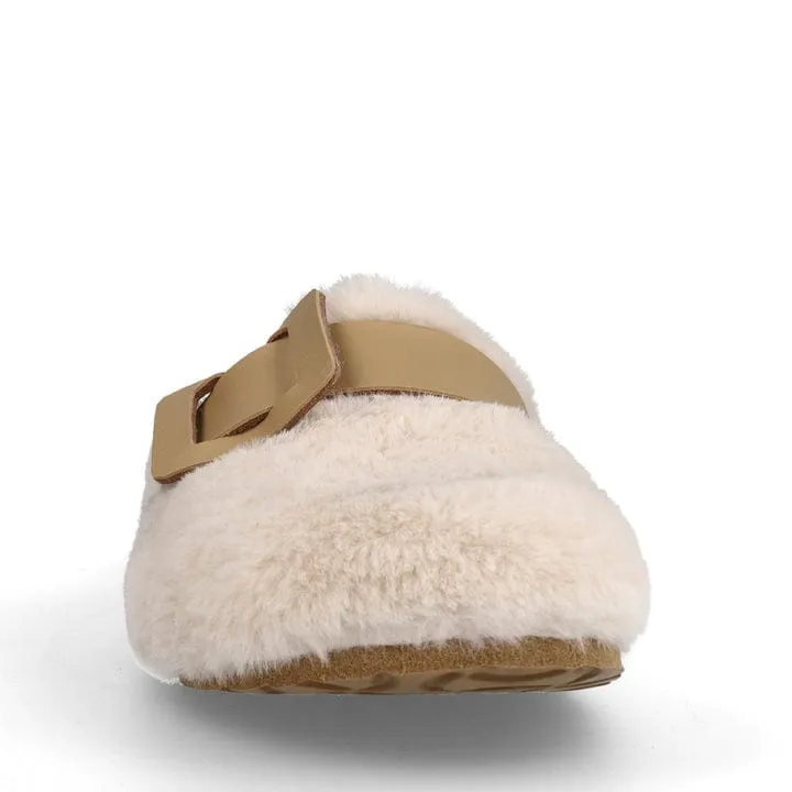 Joelina Damen Vegane Shearling Hausschuhe | Weiß
