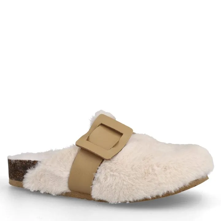 Joelina Damen Vegane Shearling Hausschuhe | Weiß