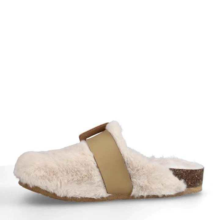 Joelina Damen Vegane Shearling Hausschuhe | Weiß