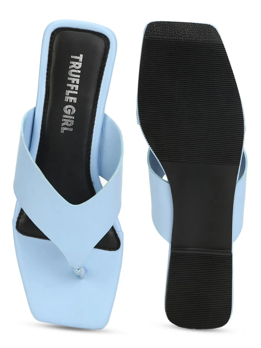 Hellblaue PU Flip-Flops mit eckiger Spitze