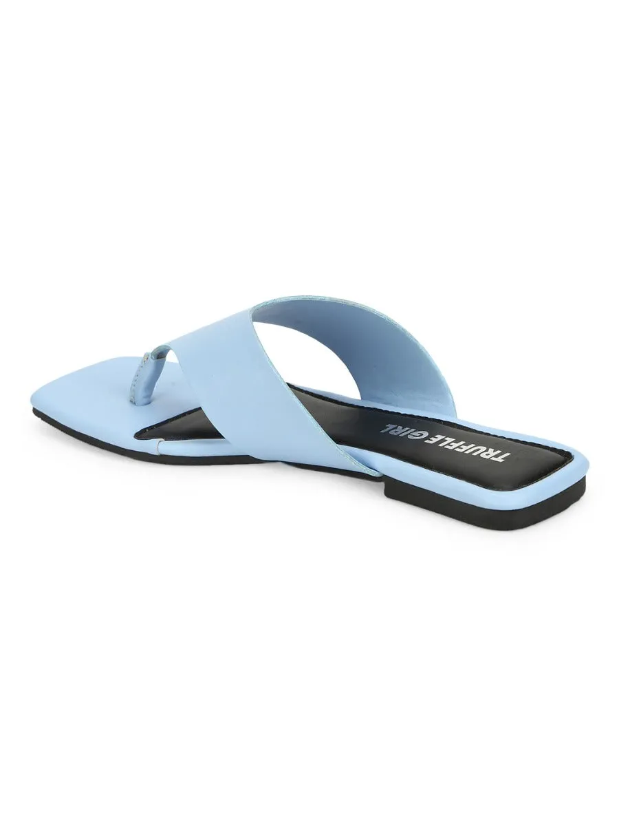 Hellblaue PU Flip-Flops mit eckiger Spitze