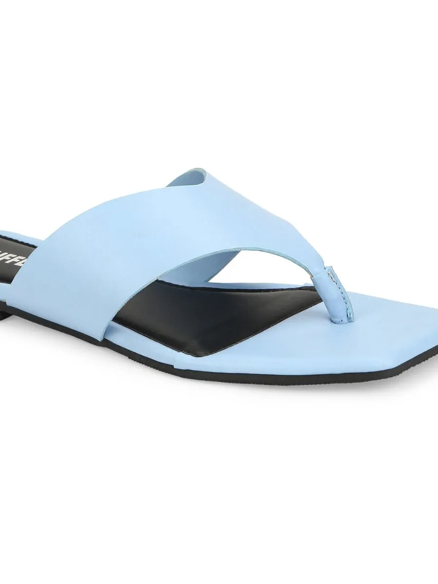 Hellblaue PU Flip-Flops mit eckiger Spitze