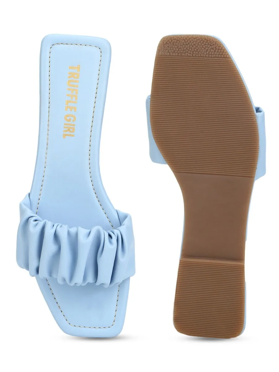 Hellblaue PU-Riemchen-Slipper mit Knitteroptik