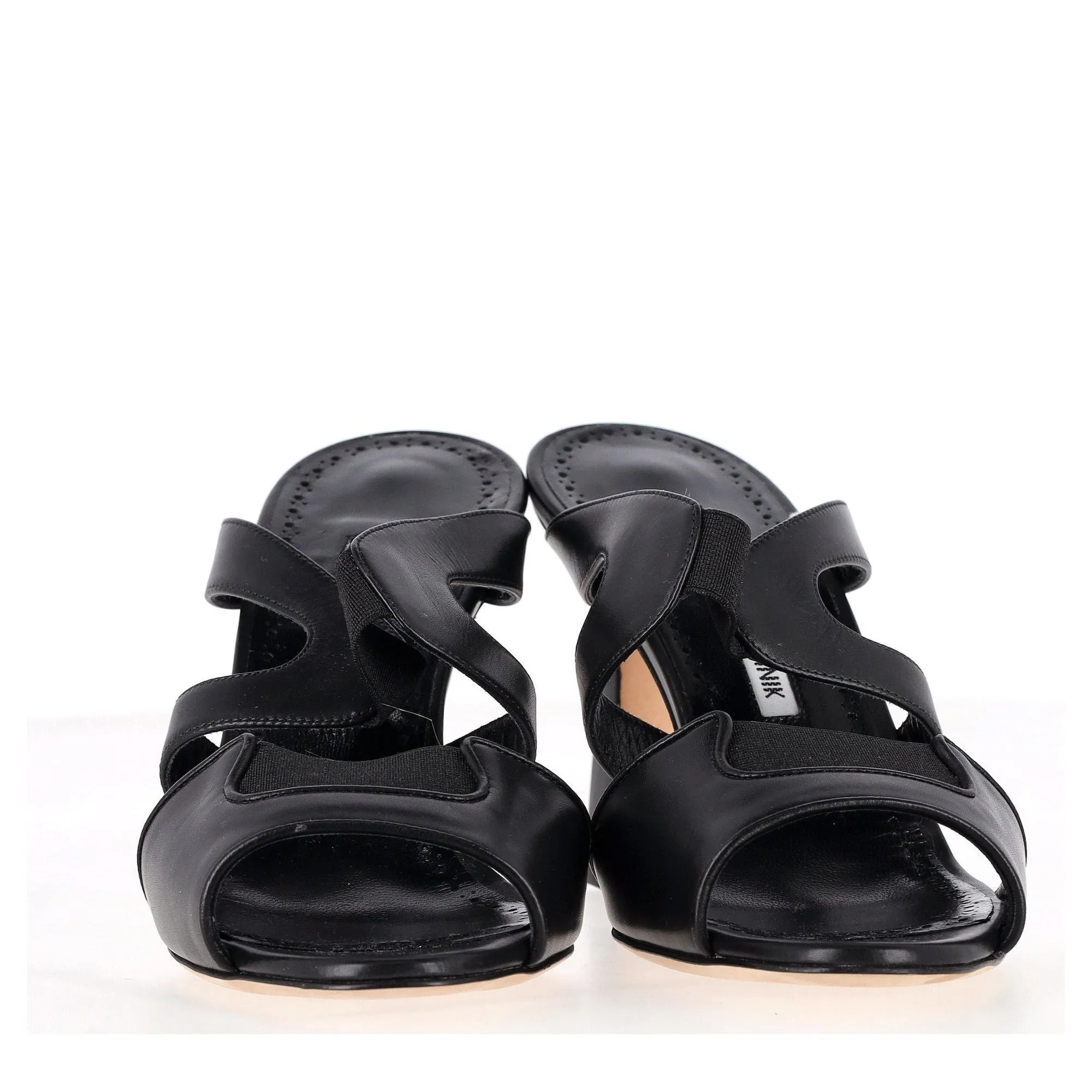 Manolo Blahnik Abeba Absatz Pantoffel-Sandalen in schwarzem Leder