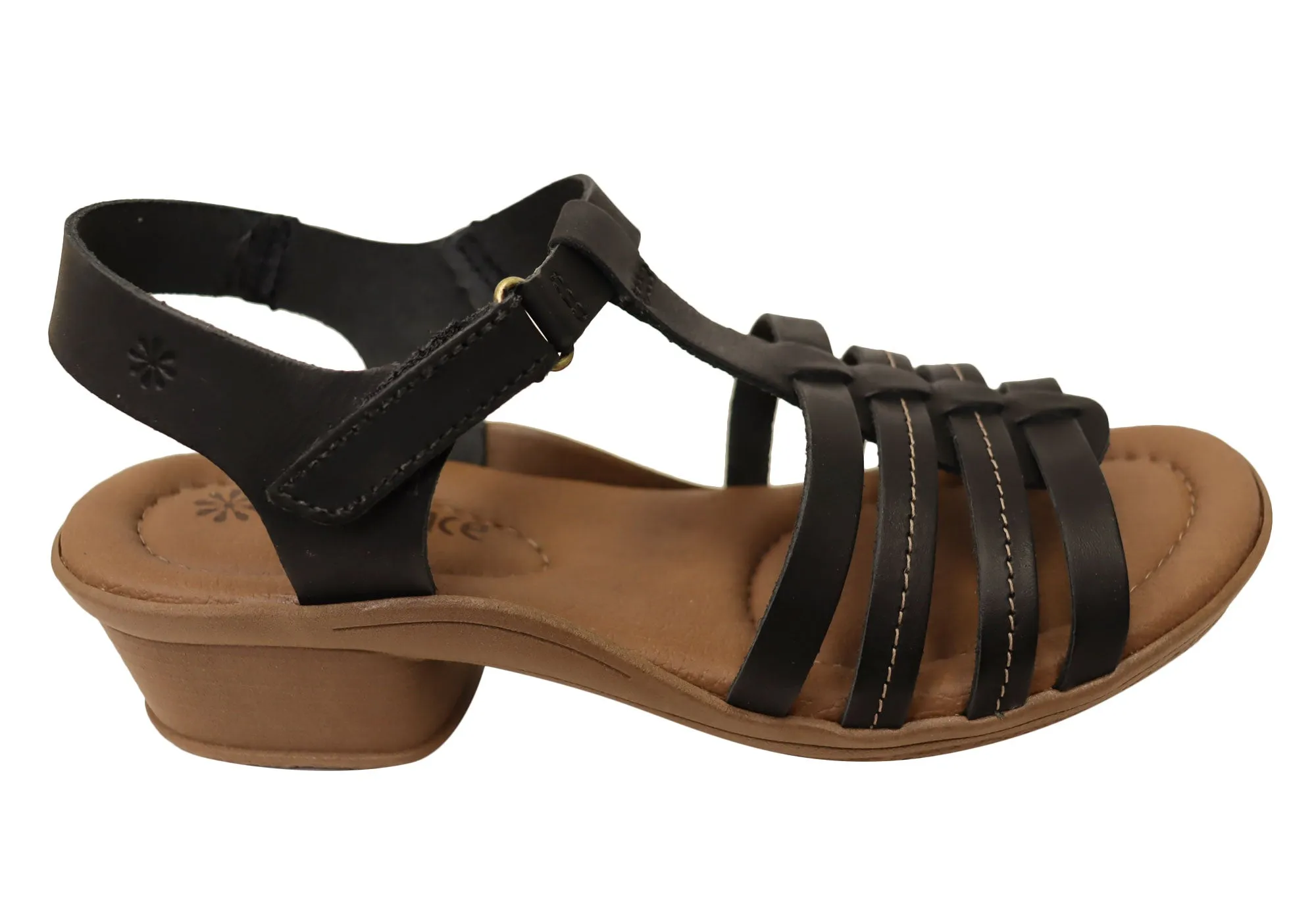 Neues Gesicht Jaslyn Damen Brasilianische Bequeme Leder Sandalen mit Niedrigem Absatz Neue Gesicht Schuhe