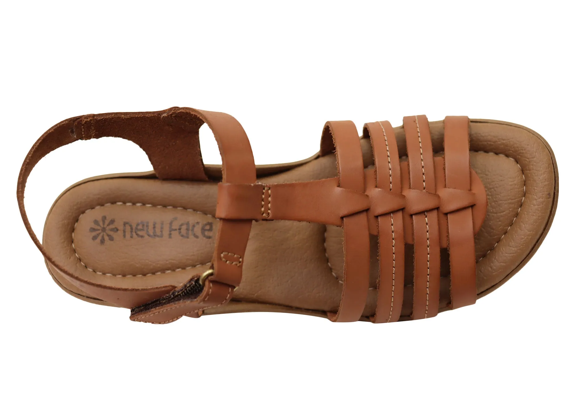 Neues Gesicht Jaslyn Damen Brasilianische Bequeme Leder Sandalen mit Niedrigem Absatz Neue Gesicht Schuhe