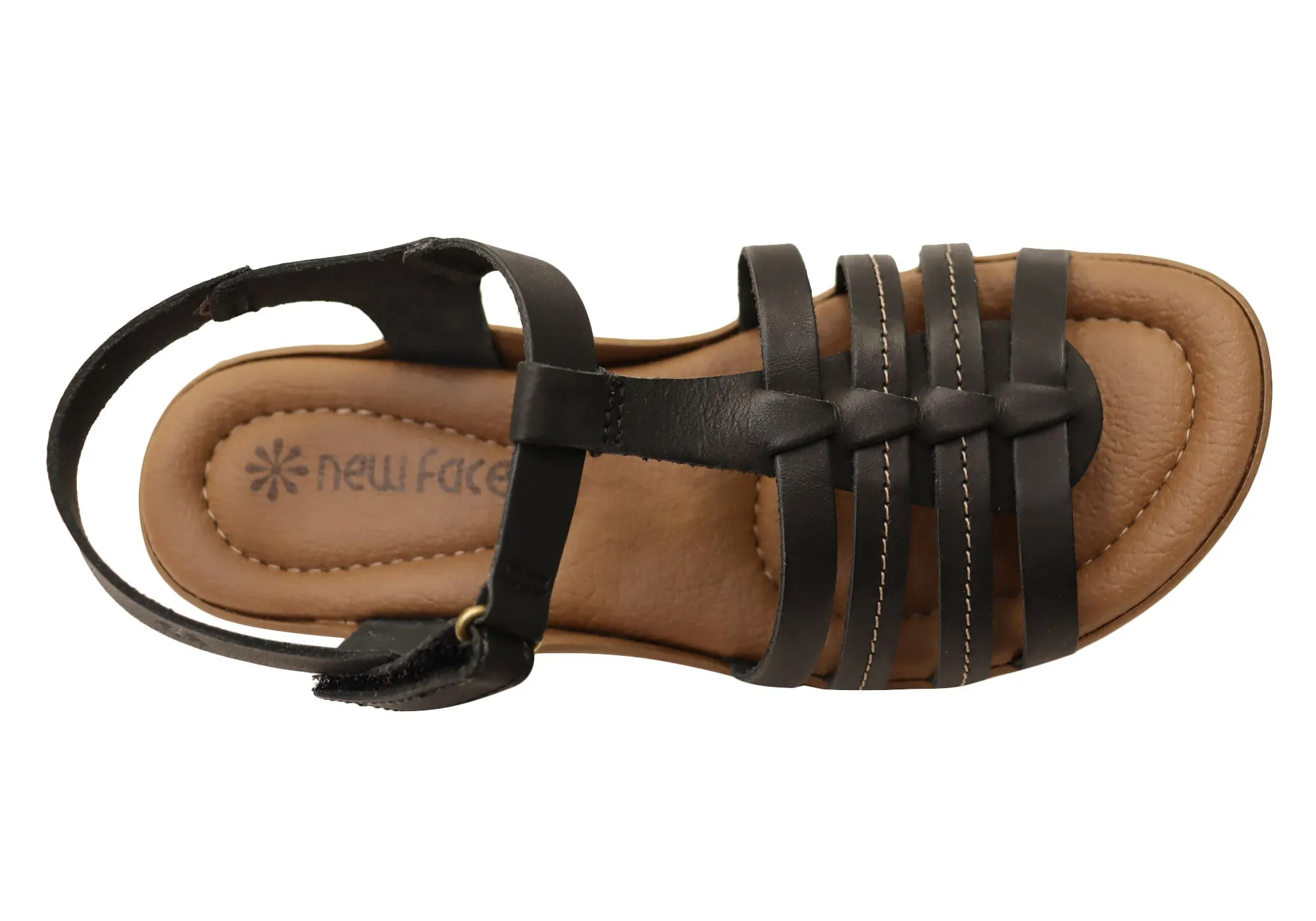Neues Gesicht Jaslyn Damen Brasilianische Bequeme Leder Sandalen mit Niedrigem Absatz Neue Gesicht Schuhe