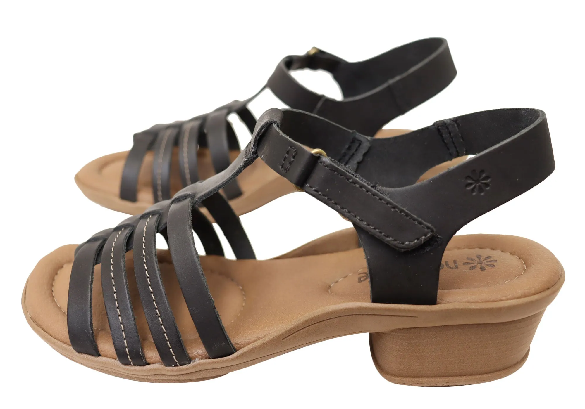 Neues Gesicht Jaslyn Damen Brasilianische Bequeme Leder Sandalen mit Niedrigem Absatz Neue Gesicht Schuhe