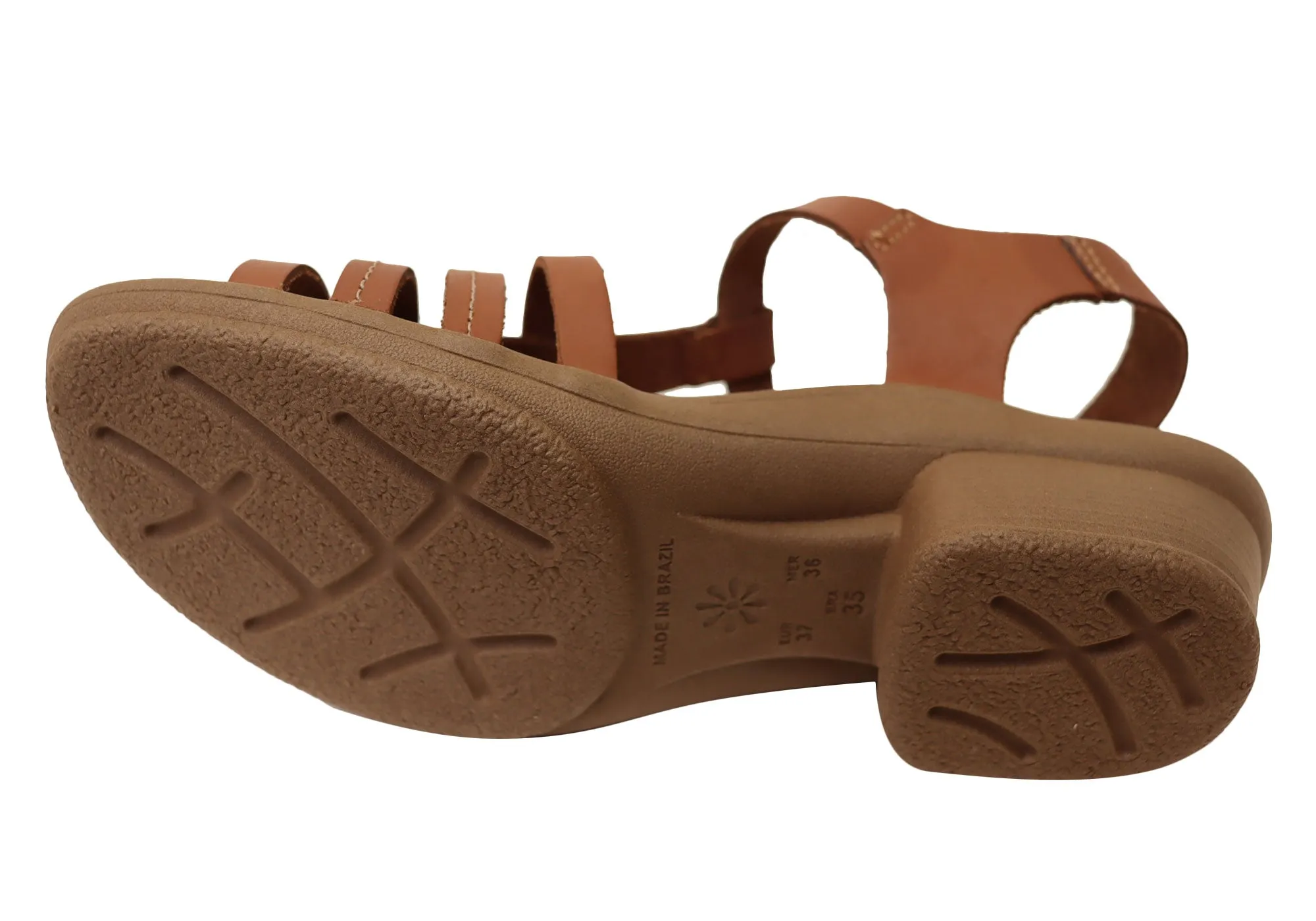 Neues Gesicht Jaslyn Damen Brasilianische Bequeme Leder Sandalen mit Niedrigem Absatz Neue Gesicht Schuhe