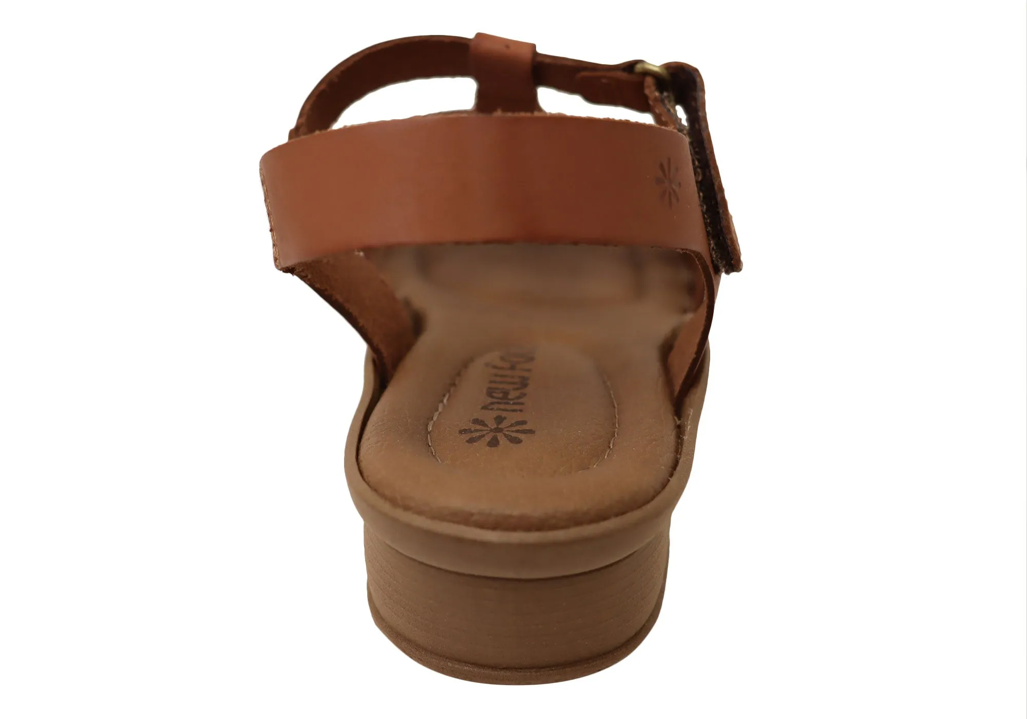 Neues Gesicht Jaslyn Damen Brasilianische Bequeme Leder Sandalen mit Niedrigem Absatz Neue Gesicht Schuhe