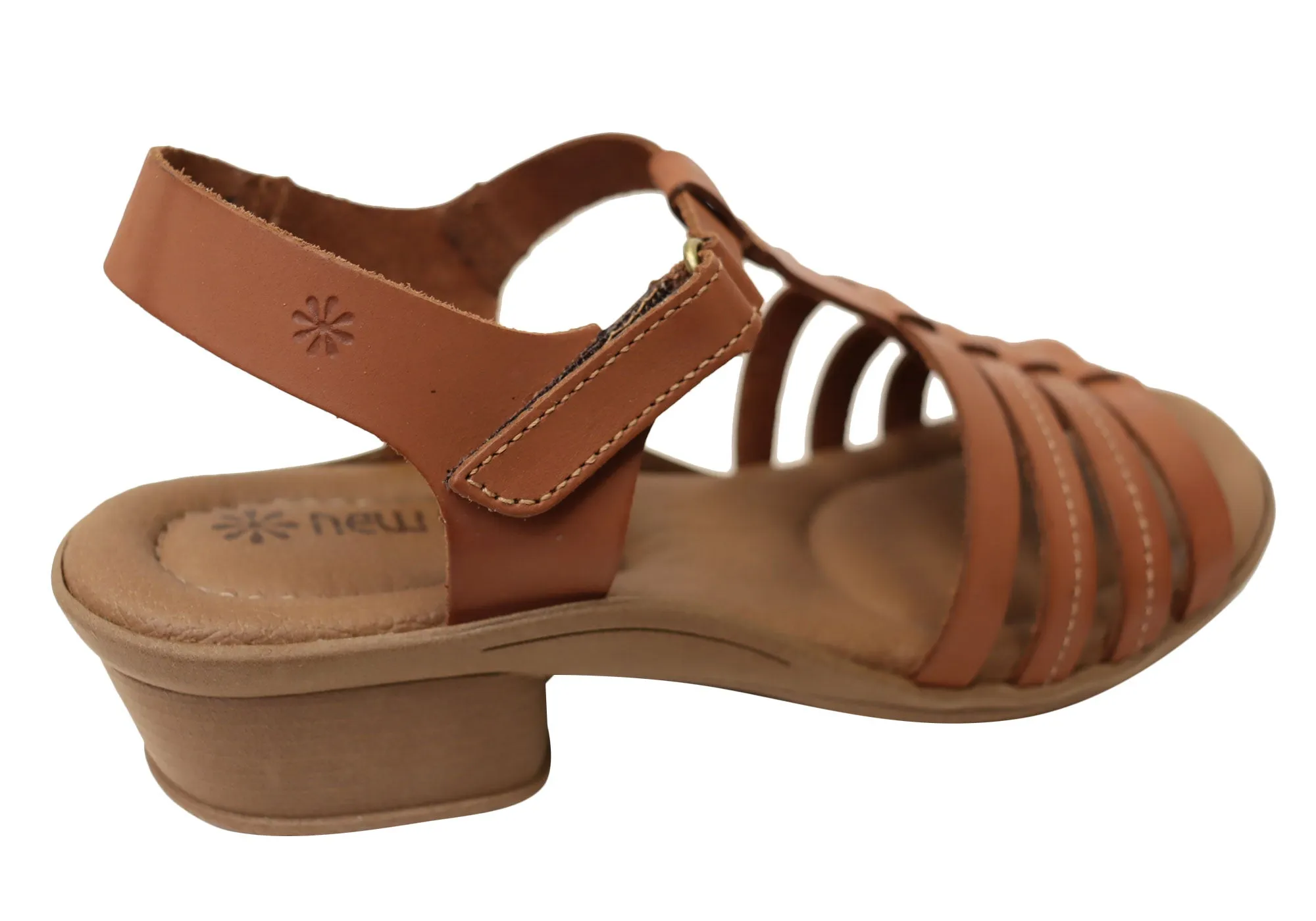 Neues Gesicht Jaslyn Damen Brasilianische Bequeme Leder Sandalen mit Niedrigem Absatz Neue Gesicht Schuhe