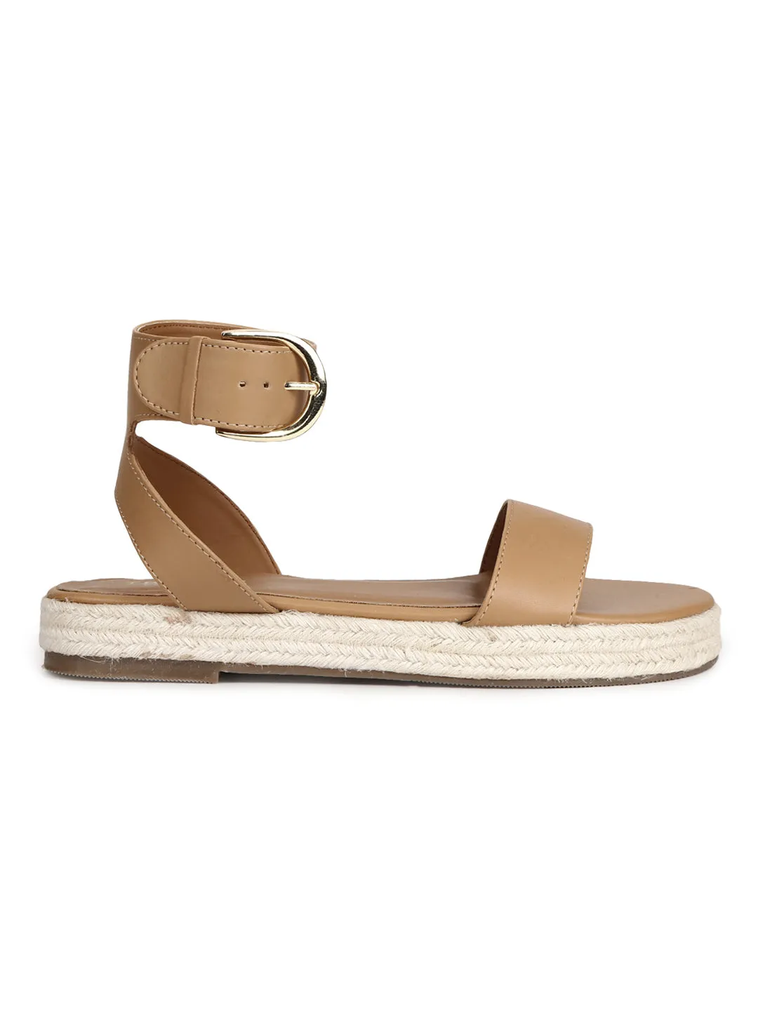 Nackte PU-Jute-Espadrilles mit Knöchelriemen