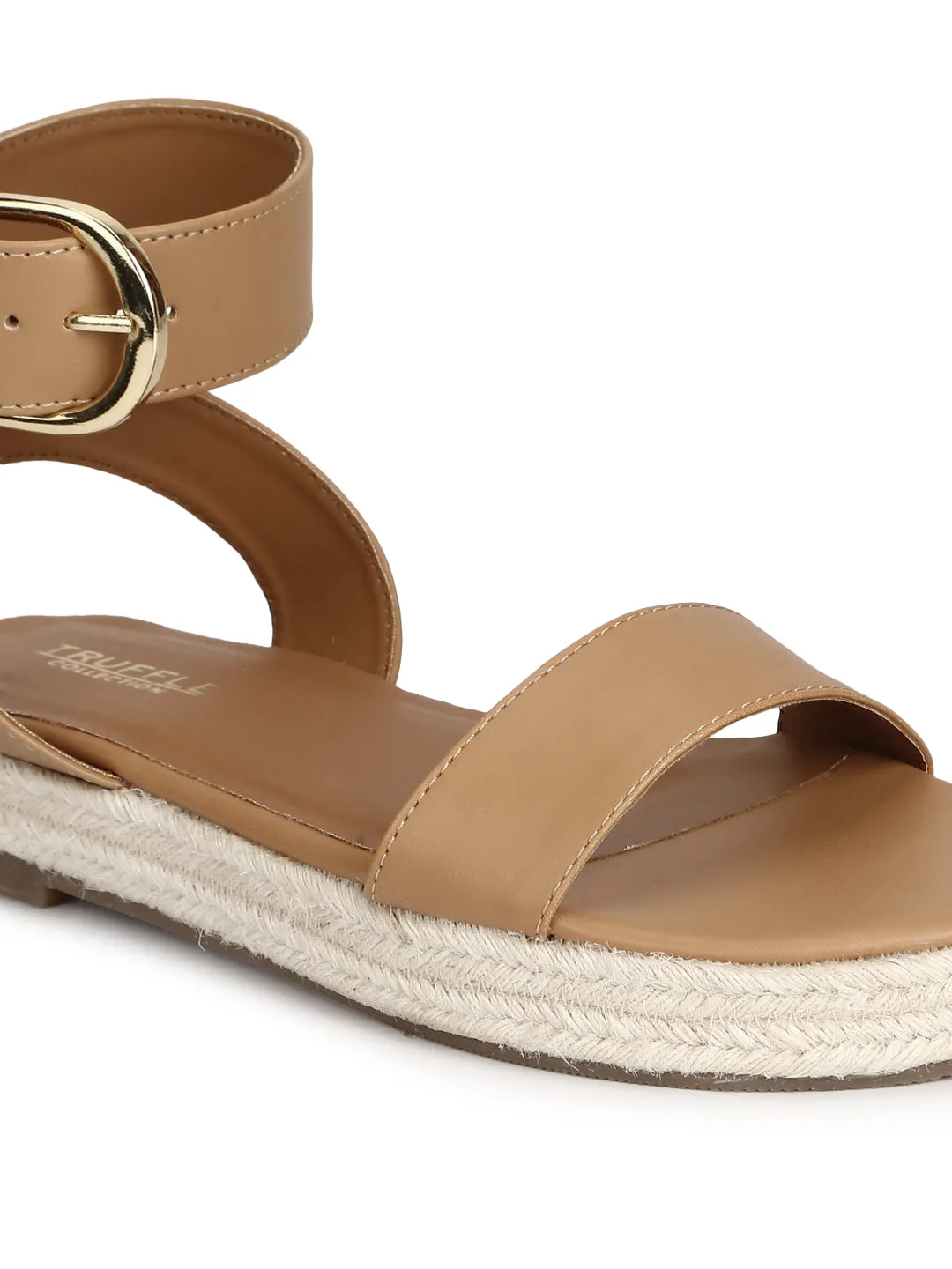 Nackte PU-Jute-Espadrilles mit Knöchelriemen