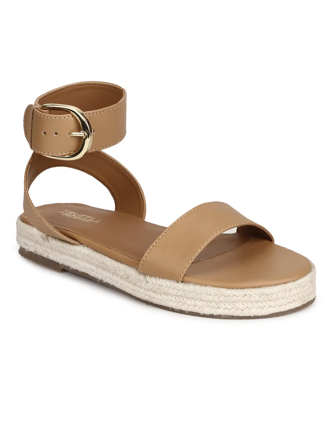 Nackte PU-Jute-Espadrilles mit Knöchelriemen