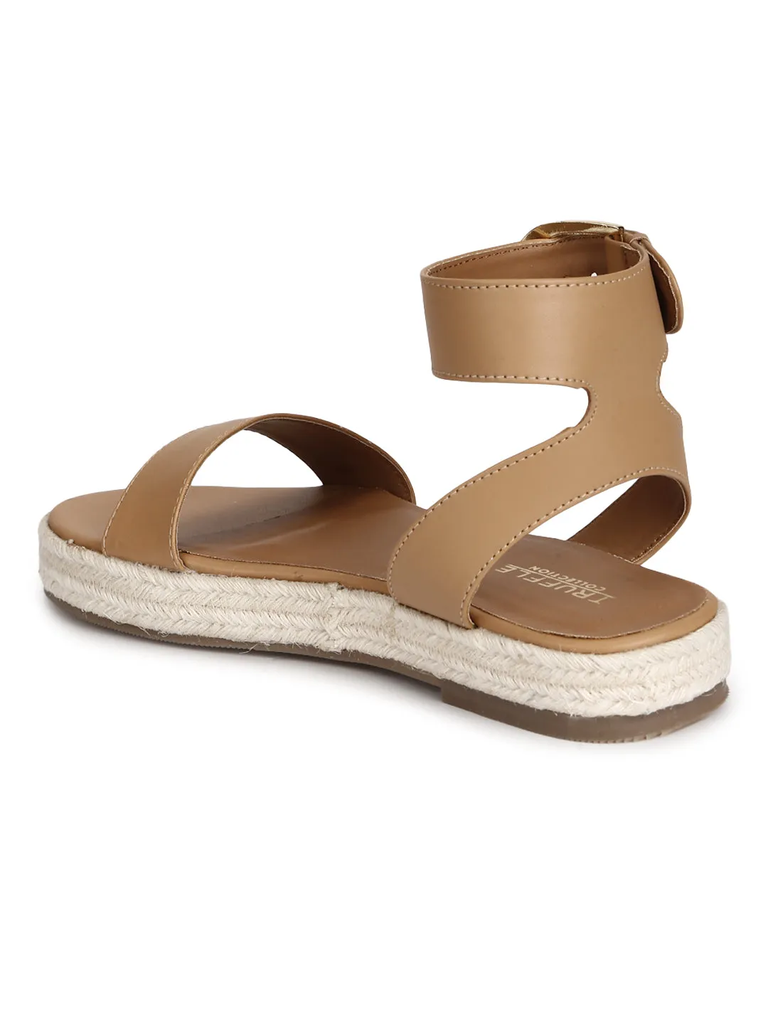 Nackte PU-Jute-Espadrilles mit Knöchelriemen