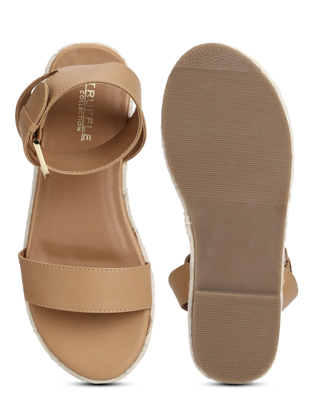 Nackte PU-Jute-Espadrilles mit Knöchelriemen