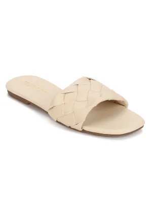 Nackte PU-Gewebte Schlupf-Sandalen