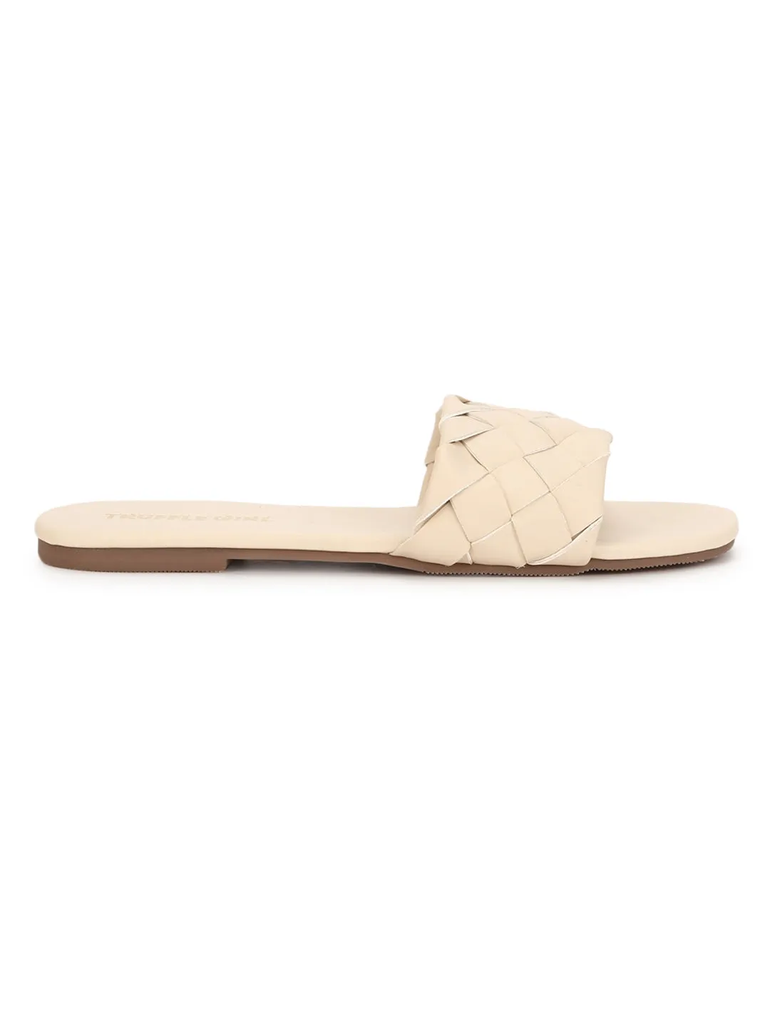 Nackte PU-Gewebte Schlupf-Sandalen